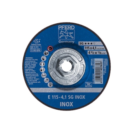 4-1/2" x 1/8 Grinding Wheel, 5/8-11 Thd. - SG INOX - Type 27