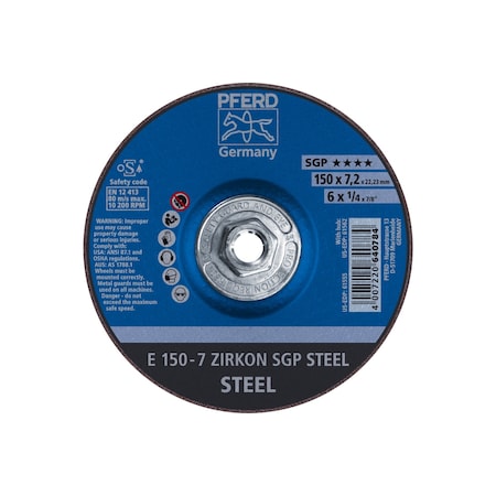 6" x 1/4 Grinding Wheel, 5/8-11 Thd. - ZIRKON SGP STEEL - Type 27