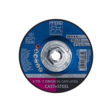 4-1/2" x 1/4 Grinding Wheel, 5/8-11 Thd. - ZIRKON SG CAST+STEEL - Type 27