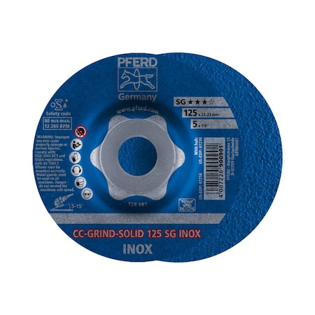 Depressed Center Grinding Wheel, Type 27, 5 in Dia, 0.125 in Thick, 7/8 in Arbor Hole Size, Ceramic
