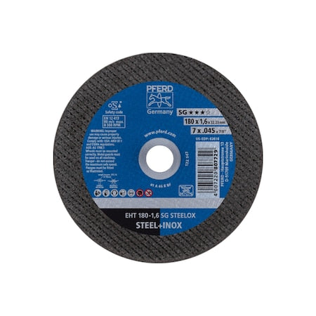 Abrasive Cut-Off Wheel, Type 1, 7 in Dia, 0.045 in Thick, 7/8 in Arbor Hole Size, Aluminum oxide A