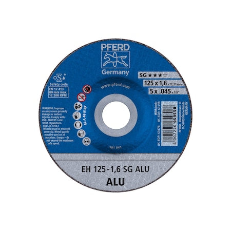 Abrasive Cut-Off Wheel, Type 27, 5 in Dia, 0.045 in Thick, 7/8 in Arbor Hole Size, Aluminum oxide A