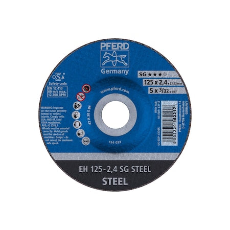 Abrasive Cut-Off Wheel, Type 27, 5 in Dia, 3/32 in Thick, 7/8 in Arbor Hole Size, Aluminum oxide A