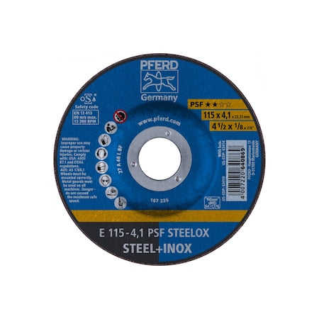 4-1/2" x 1/8 Grinding Wheel, 7/8" A.H. - PSF STEELOX - Type 27