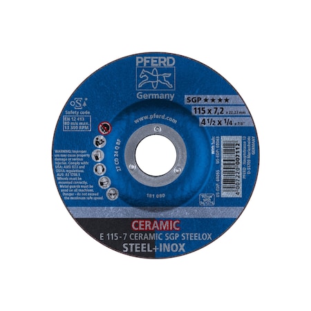 4-1/2" x 1/4 Grinding Wheel, 7/8" A.H. - CERAMIC SGP STEELOX - Type 27
