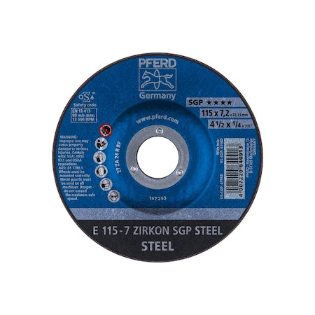 4-1/2" x 1/4 Grinding Wheel, 7/8" A.H. - ZIRKON SGP STEEL - Type 27