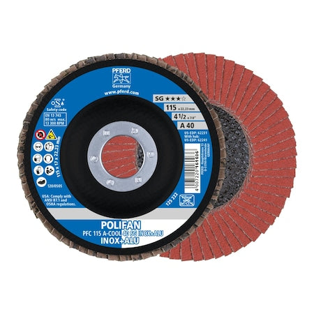 4-1/2" x 7/8" A.H. POLIFAN Flap Disc - A-COOL SG INOX+ALU, Aluminum oxide, 40 Grit, Conical