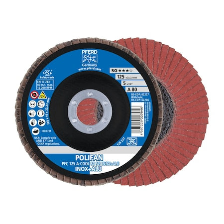 5" x 7/8" A.H. POLIFAN Flap Disc - A-COOL SG INOX+ALU, Aluminum oxide, 80 Grit, Conical