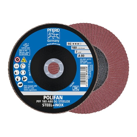 7" x 7/8" A.H. POLIFAN Flap Disc - A SG STEELOX, Aluminum oxide, 80 Grit, Flat
