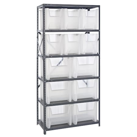 Steel Bin Shelving, 36" W x 75" H x 18" D, 6 Shelves, Gray