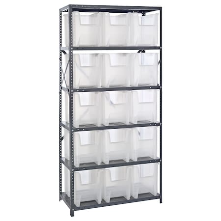 Steel Bin Shelving, 36" W x 75" H x 18" D, 6 Shelves, Gray