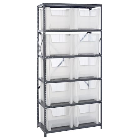 Steel Bin Shelving, 36" W x 75" H x 18" D, 6 Shelves, Gray