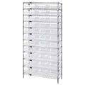 Steel Wire Bin Shelving, 36" W x 74" H x 12" D, 12 Shelves, Silver