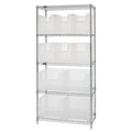 Steel Wire Bin Shelving, 36" W x 74" H x 18" D, 5 Shelves, Silver