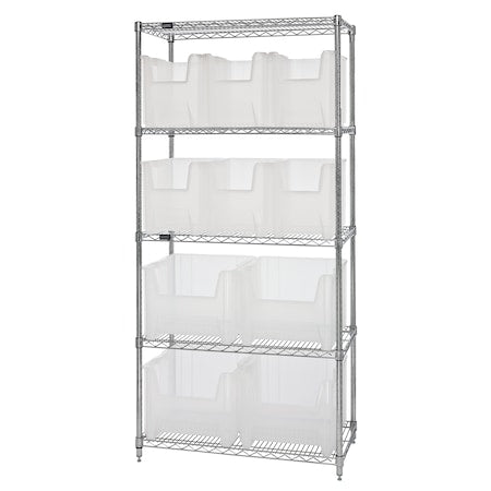 Steel Wire Bin Shelving, 36" W x 74" H x 18" D, 5 Shelves, Silver