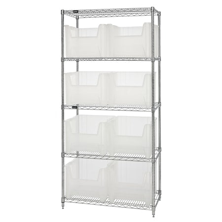 Steel Wire Bin Shelving, 36" W x 74" H x 18" D, 5 Shelves, Silver