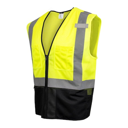 Two-Tone Hi-Vis Safety Vest M Class 2 , Zipper 4 Pockets, 1 Mic Tab