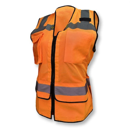 Hi-Vis Ladies Hvy Dty Surv Safety Vest-Org-L