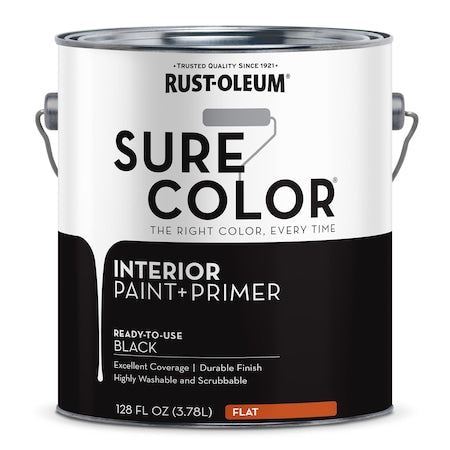 Interior Paint/Primer, Flat, Water Base, Flat Black, 1 gal
