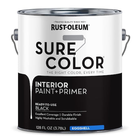 Interior Paint/Primer, Eggshell, Water Base, Black, 1 gal