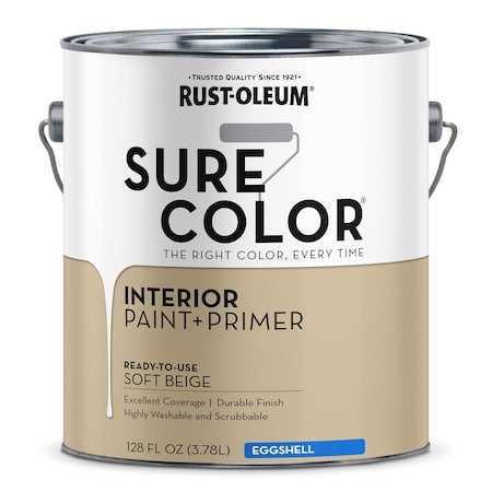 Interior Paint/Primer, Eggshell, Water Base, Soft Beige, 1 gal