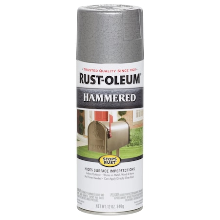 Rust Preventative Spray Paint, Silver, Hammered, Solvent, 12 Oz