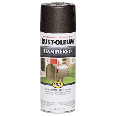 Rust Preventative Spray Paint, Dark Bronze, Hammered, Solvent, 12 Oz
