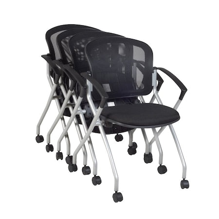 Desk Chair, Fabric, 18" Height, Fixed Arms, Silver, Black