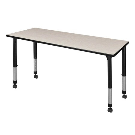 Rectangular Mobile Tables, 60 W, 30 L, 23-34 H, Wood, Metal, Maple