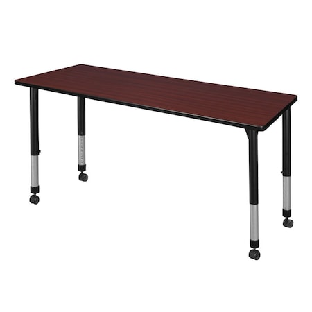 Rectangular Mobile Tables, 72 W, 24 L, 23-34 H, Wood, Metal, Mahogany