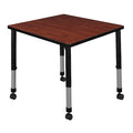 Square Mobile Tables, 30 W, 30 L, 23-34 H, Wood, Metal, Cherry