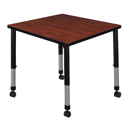 Square Mobile Tables, 30 W, 30 L, 23-34 H, Wood, Metal, Cherry