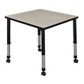 Square Mobile Tables, 30 W, 30 L, 23-34 H, Wood, Metal, Maple