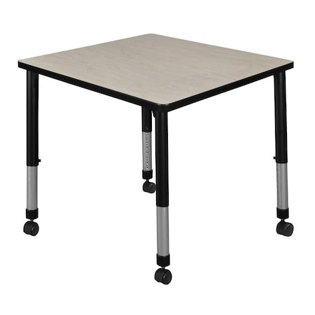 Square Mobile Tables, 30 W, 30 L, 23-34 H, Wood, Metal, Maple