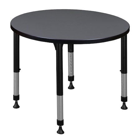 Round Classroom Tables, 30 W, 30 L, 23-34 H, Wood, Metal, Grey