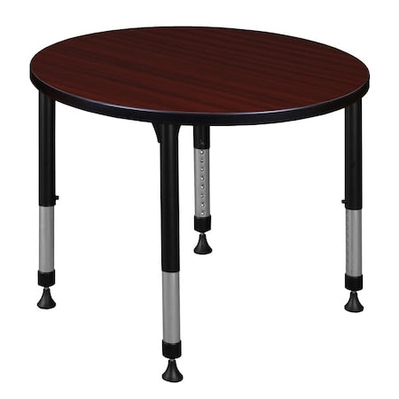 Round Classroom Tables, 30 W, 30 L, 23-34 H, Wood, Metal, Mahogany