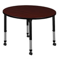 Round Mobile Tables, 30 W, 30 L, 23-34 H, Wood, Metal, Mahogany