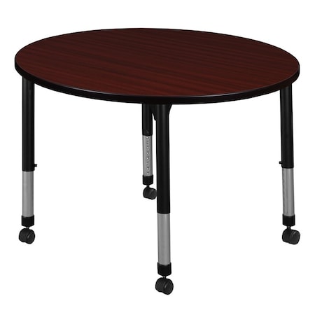 Round Mobile Tables, 30 W, 30 L, 23-34 H, Wood, Metal, Mahogany