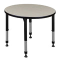 Round Classroom Tables, 30 W, 30 L, 23-34 H, Wood, Metal, Maple