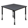 Square Mobile Tables, 36 W, 36 L, 23-34 H, Wood, Metal, Grey