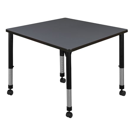 Square Mobile Tables, 36 W, 36 L, 23-34 H, Wood, Metal, Grey