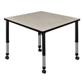 Square Mobile Tables, 36 W, 36 L, 23-34 H, Wood, Metal, Maple