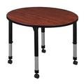 Round Mobile Tables, 36 W, 36 L, 23-34 H, Wood, Metal, Cherry