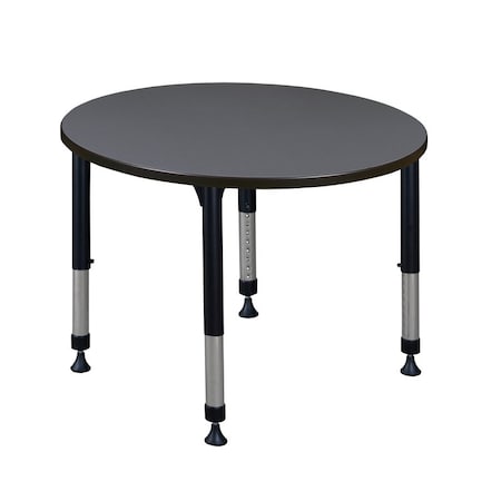 Round Classroom Tables, 36 W, 36 L, 23-34 H, Wood, Metal, Grey