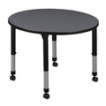 Round Mobile Tables, 36 W, 36 L, 23-34 H, Wood, Metal, Grey