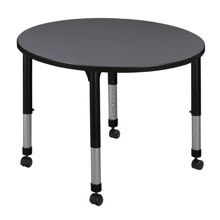 Round Mobile Tables, 36 W, 36 L, 23-34 H, Wood, Metal, Grey