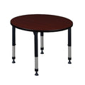 Round Classroom Tables, 36 W, 36 L, 23-34 H, Wood, Metal, Mahogany
