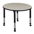 Round Mobile Tables, 36 W, 36 L, 23-34 H, Wood, Metal, Maple
