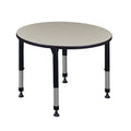 Round Classroom Tables, 42 W, 42 L, 23-34 H, Wood, Metal, Maple