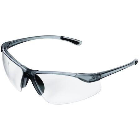 XM340, Safety Glasses, Anti-Scratch, Clear Lens, Smoke Frame, Half-Frame